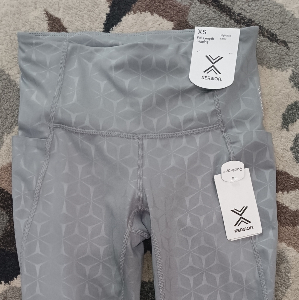Xersion Womens Size XS High Rise Ankle Leggings Gray Side Pockets Comfortable - Picture 4 of 10